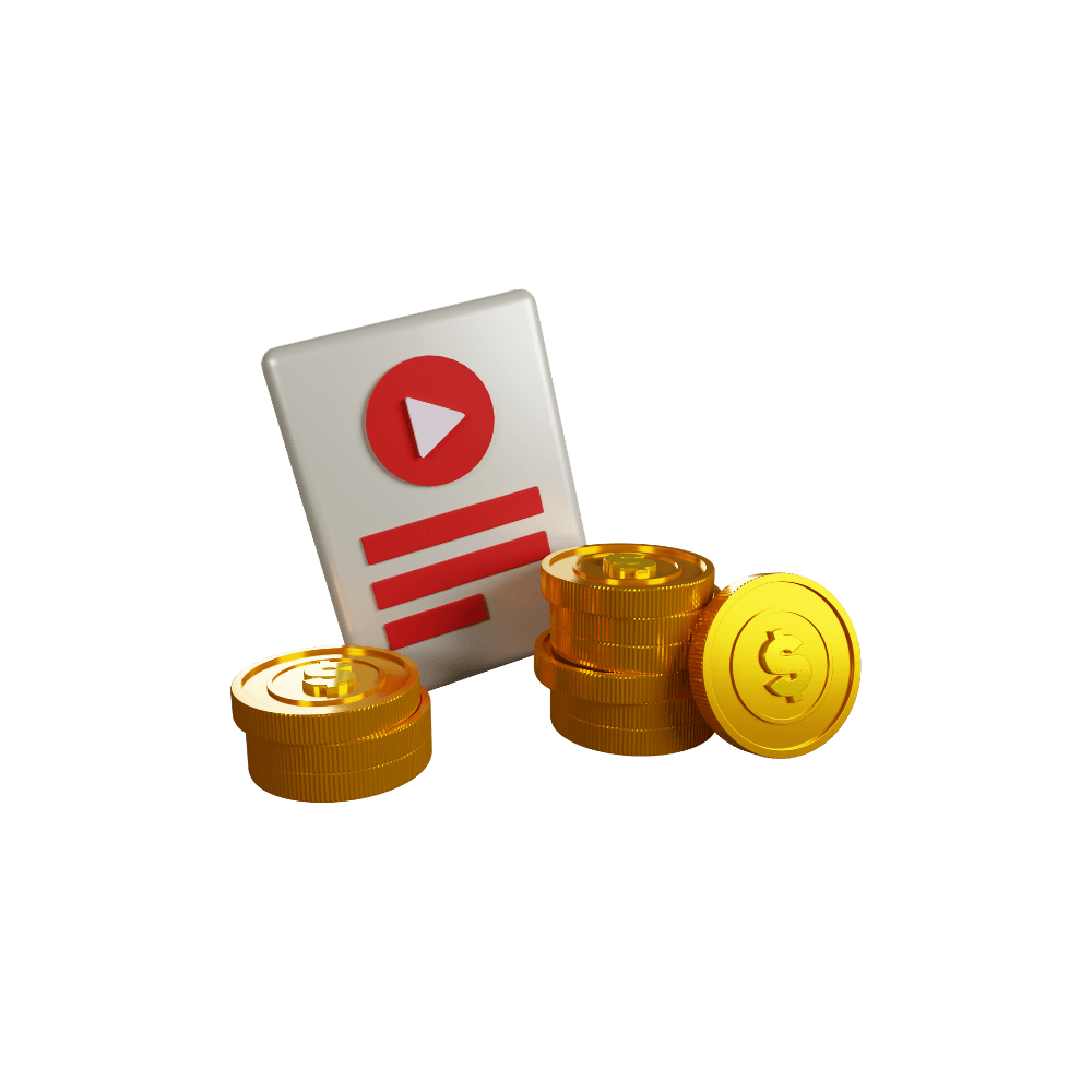 Một video YouTube dựng cạnh mấy chồng tiền xu vàng.